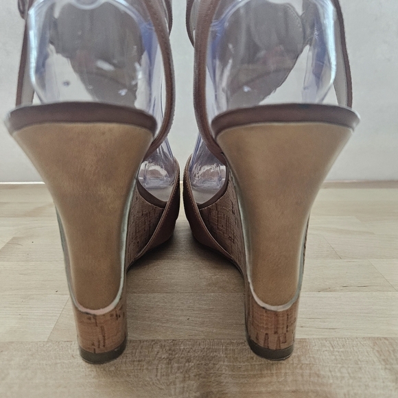Guess Womens Medium Brown Leather Wultima 8.5M Heels Wedges Shoes - Picture 6 of 12